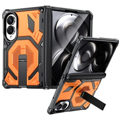 For Samsung Galaxy Z Fold8 Case Kickstand Hinge Protection Rugged PC + TPU Phone Cover - Orange