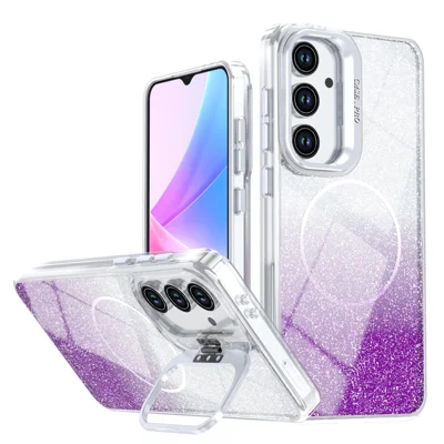 For Samsung Galaxy A27 5G Magnetic Case Gradient Glitter Shockproof TPU PC Phone Cover - Purple