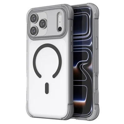 For iPhone 17 Pro Max Magnetische Hoes met Skin-Touch PC + TPU Luchtkussens Bescherming - Grijs+Zwart