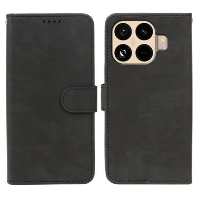 Flip-Wallet-Case mit Streifenstruktur aus Leder für Xiaomi 17T – Schwarz
