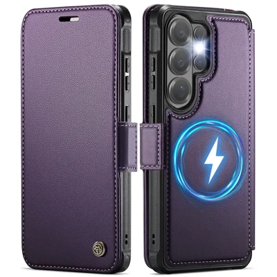 CASEME для Samsung Galaxy S22 Ultra 5G, чехол 053, магнитный, с блокировкой RFID, раскладушка-кошелек, кожаный чехол для телефона — фиолетовый