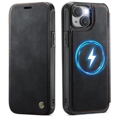  CASEME for iPhone 13 Case  053  Magnetic RFID Blocking Wallet Flip Leather Phone Cover - Black