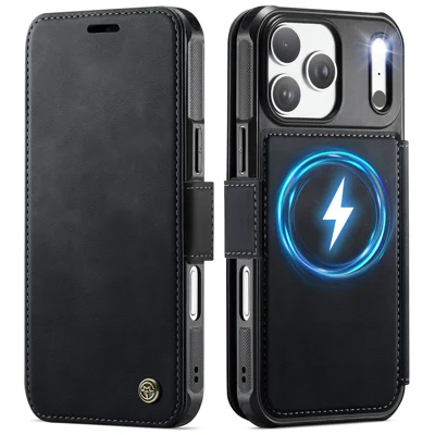 CASEME for iPhone 18 Pro / 17 Pro Case  053  Magnetic RFID Blocking Wallet Flip Leather Phone Cover - Black