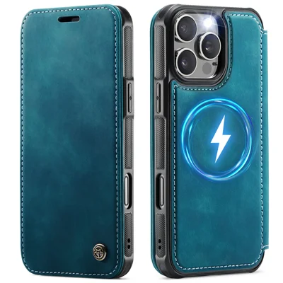 CASEME для iPhone 13 Pro чехол 053 магнитный антирадиочастотный блокировочный бумажник-флип из кожзаменителя - ретро синий