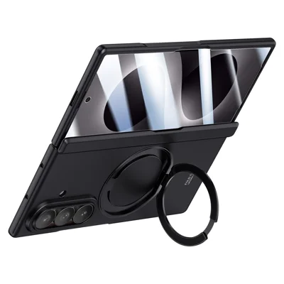 For Samsung Galaxy Z Fold8 Ultra Case Kickstand Skin Touch PC Phone Cover Built-In Screen Protector - Black