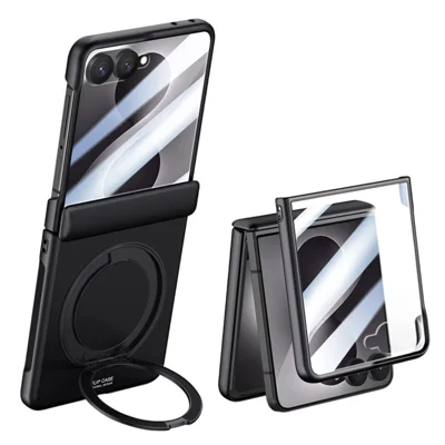 Capa para Samsung Galaxy Z Flip8 com Suporte Tátil, Capa de Telemóvel em PC com Proteção de Ecrã Incorporada - Preto