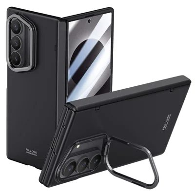 For Samsung Galaxy Z Fold8 Ultra Case Kickstand Hard PC Phone Cover with HD Tempered Glass Film - Black