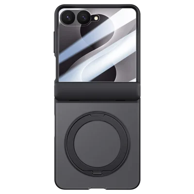For Samsung Galaxy Z Flip8 Case Magnetic Kickstand PC + TPU Matte Phone Cover with Tempered Glass Screen Protector - Black