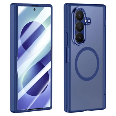 For Samsung Galaxy Z Fold8 Ultra Magnetic Case PC + TPU Matte Phone Cover with Tempered Glass Screen Protector - Blue