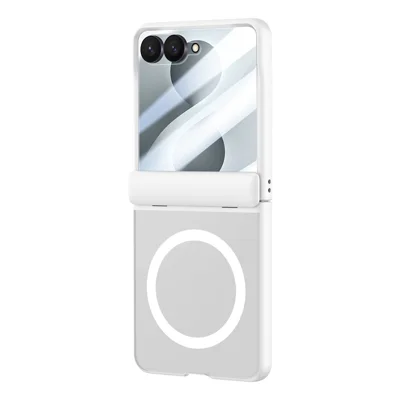 For Samsung Galaxy Z Flip8 Magnetic Case PC + TPU Matte Phone Cover with Tempered Glass Screen Protector - White