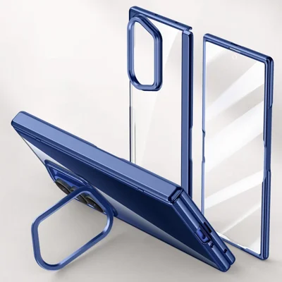 For Samsung Galaxy Z Fold8 Ultra Case PC + Acrylic Phone Cover with HD Tempered Glass Film, Lens Kickstand - Blue
