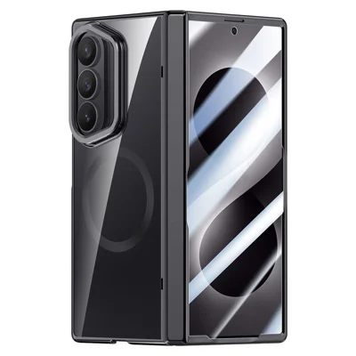 For Samsung Galaxy Z Fold8 Ultra Magnetic Case PC + Acrylic Phone Cover with HD Tempered Glass Film, Lens Kickstand - Black
