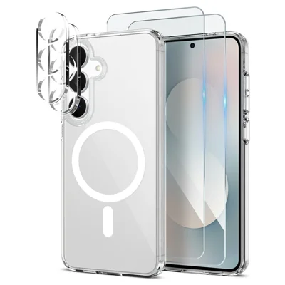 NORTHJO Juego 5 en 1 para Samsung Galaxy S25 FE Funda Magnética PC + TPU con 2 Protectores de Pantalla Frontal + 2 Películas para Lente - Transparente