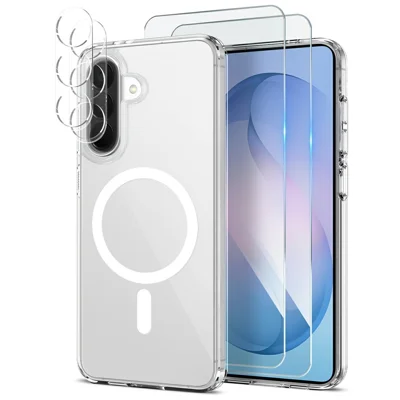 NORTHJO 5 i 1 sats för Samsung Galaxy S26 FE Magnetisk hölsta PC + TPU mobilhölje med 2 framskärmsskydd + 2 objektivfilm - Transparent