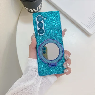For Samsung Galaxy Z Fold8 Ultra Case Kickstand TPU+PC Phone Cover with Mirror - Blue
