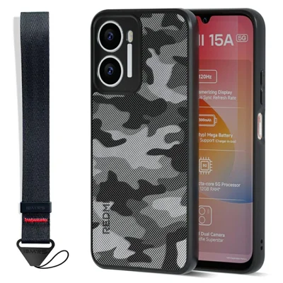 IBMRS Mobil dækning til Xiaomi Redmi 15a 5G blød TPU + hård PC-taske med håndbånd (præcise udsparinger) - Kunstnerisk camouflage