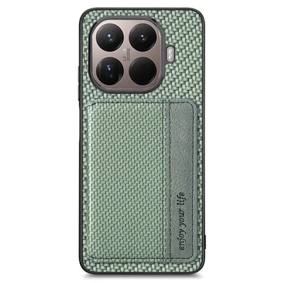Für Xiaomi 17T Hülle RFID-Blockierung Kohlefaser-Leder-Handy-Rückseite mit Kartenhalter - Grün