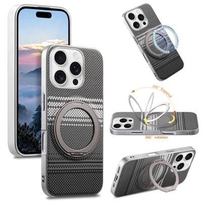 Für iPhone 16 Pro Hülle Magnetischer Ständer PU Leder + PC + TPU Gradienten-Handyhülle - Schwarz