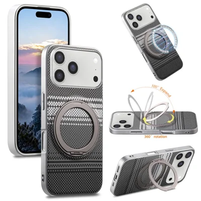 For iPhone 17 Pro Max Case Magnetisk Stand PU Læder + PC + TPU Gradient Telefonbeskyttelse - Sort
