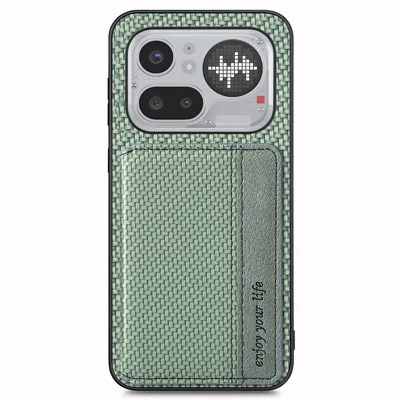 For Nothing Phone (4a) Pro Case RFID-blokerende kuvert af kulstofstoflæder med kortlomme - Grøn