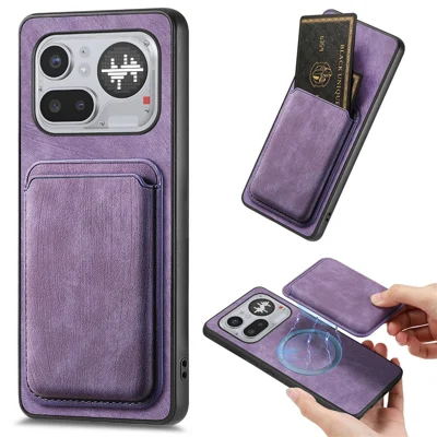 For Nothing Phone (4a) Pro Magnetic Case Retro Leather + TPU Phone Cover with Detachable Card Slot - Purple