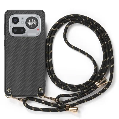 Coque pour Nothing Phone (4a) Pro avec texture fibre de carbone, coque arrière hybride avec sangle ajustable - Noir