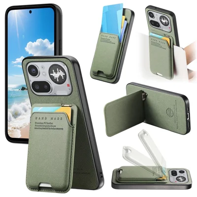 For Nothing Phone (4a) Pro Case Stofstruktur Læder + PC + TPU Telefonbeskyttelse med Kortoplager og Støttebeslag - Grøn