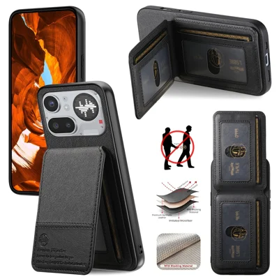For Nothing Phone (4a) Pro Case Stofstruktur Læder + PC + TPU Telefonbeskyttedække med RFID-blokerende Kortholder - Sort