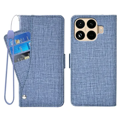For Xiaomi 17T Case Jean Cloth Texture PU Leather Wallet Phone Cover with Rotating Card Slots - Blue