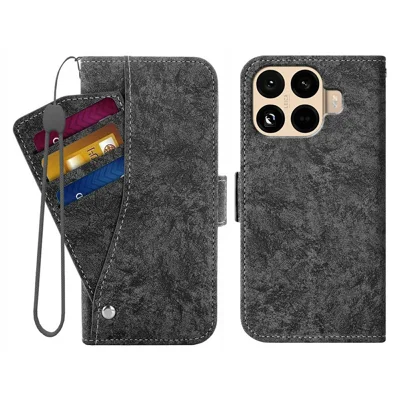 For Xiaomi 17T Case Water-ink Painting Wallet PU Leather Phone Cover with Rotating Card Slots - Black