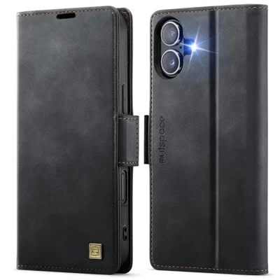  AUTSPACE for iPhone 17 Case  A11 RFID Blocking Retro Leather Cell Phone Wallet Cover - Black