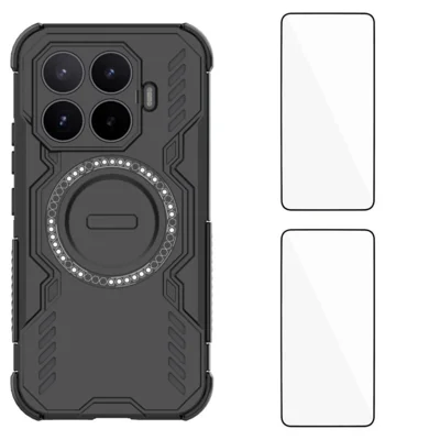 WANLONFENG voor Xiaomi 17T Magnetische Case DJ-serie PC TPU Telefoonhoesje met 2 stuks Gehard Glasfolie - Zwart