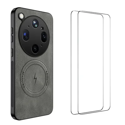 WANLONFENG para Oppo Find X9 Ultra 5G Serie SD Funda Magnética con Textura Nappa Funda para Teléfono PC TPU con 2 Unidades de Película para Pantalla - Gris