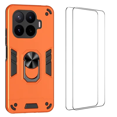 WANLONFENG para Xiaomi 17T Pro YS Series Funda Anillo Basculante a Prueba de Golpes PC TPU Cubierta para Teléfono con 2 Unidades de Película de Vidrio Templado - Naranja