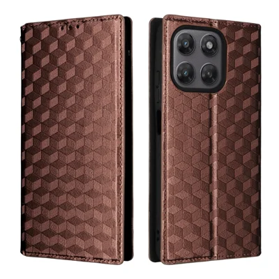 For Motorola Moto G37 Power 5G Case Wallet Rhombus Imprinted PU Leather Phone Cover - Brown