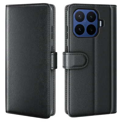 Fodral för Xiaomi 17T Pro, äkta splittrat läder med plånbok och ställfunktion - Svart