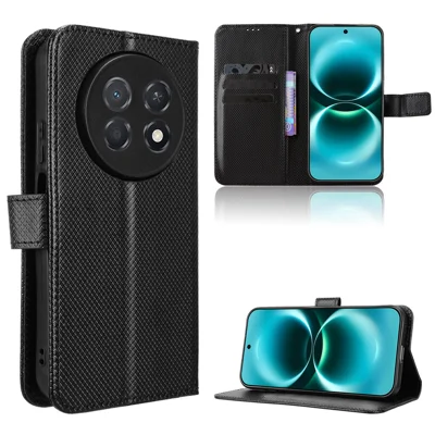 Etui portfelowe z paskiem z bawełny z teksturą diamentów dla Huawei Enjoy 90 Pro Max / Huawei nova 15 Max - Czarny