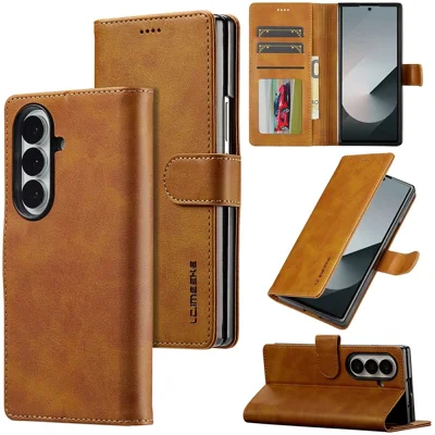 LC.IMEEKE für Samsung Galaxy Z Fold8 Ultra Hülle Brieftasche Kalbstruktur Leder Handyhülle - Gelb