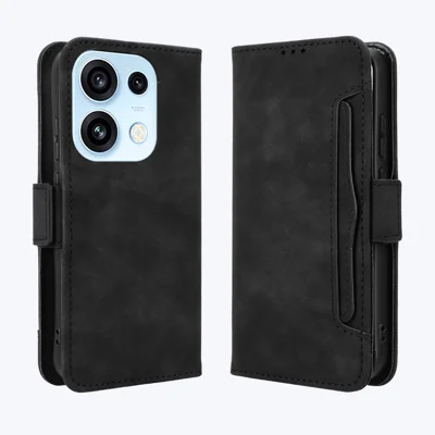 Voor Oppo Reno16 5G Leren Hoesje Telefoon Portemonnee Hoes met Meerdere Kaarthouders - Zwart