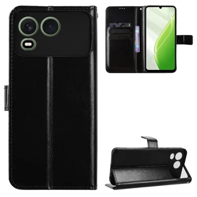 Funda de cuero PU para itel A200+ / itel A200 con correa, diseño texturizado caballo salvaje, funda cartera para teléfono - Negro