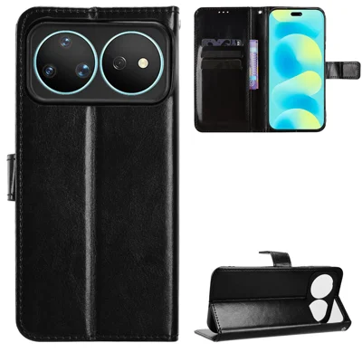 For Huawei nova 16s Pro 5G / nova 16 Pro 5G / nova 16 Ultra 5G PU Leather Case with Strap Crazy Horse Texture Phone Wallet Cover - Black