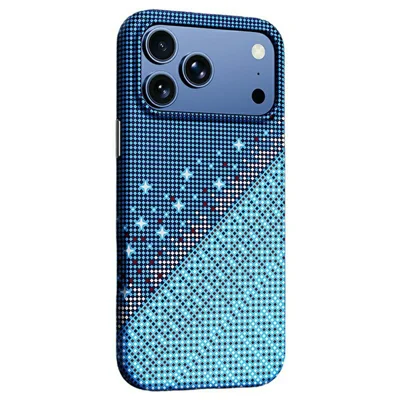 For iPhone 17 Pro Max Magnetic Case Pixel Grid Pattern Hard PC Shockproof Phone Cover - Blue