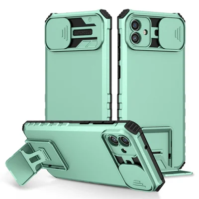 For Samsung Galaxy A04 4G (164.4 x 76.3 x 9.1 mm) Slide Camera Protection PC + TPU Hybrid Case Kickstand Cell Phone Cover - Baby Blue