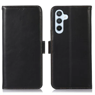 Für Samsung Galaxy S26 FE Hülle RFID-Blockierung Echtes Rindsleder Brieftasche Handyhülle - Schwarz