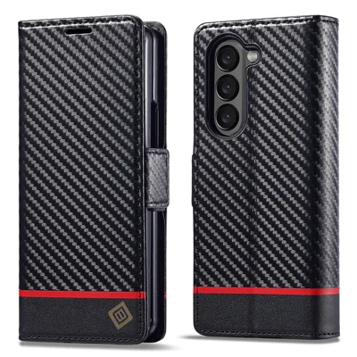 LC.IMEEKE Wallettasche für Samsung Galaxy Z Fold8 Ultra mit Carbon-Faser-Struktur Leder-Handyhülle - Horizontale Streifen