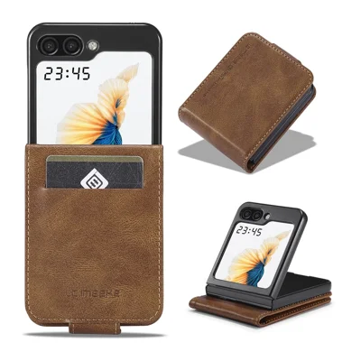 LC.IMEEKE per Samsung Galaxy Z Flip8 Custodia in Pelle con Blocco RFID e Porta Tessere - Marrone