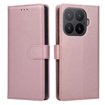 Capa para Xiaomi 17T Pro em PU Leather Carteira com Suporte e Alça de Pulso - Dourado Rosa