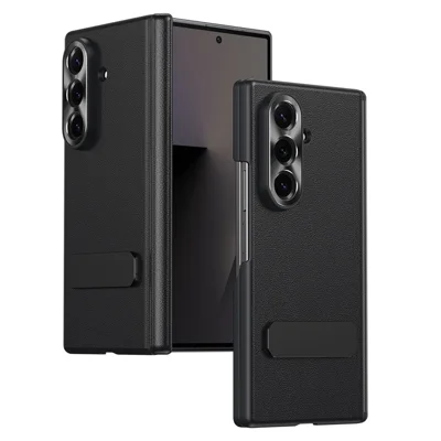 For Samsung Galaxy Z Fold8 Ultra Case Foldable Kickstand Leather Anti-Drop Phone Protective Cover - Black