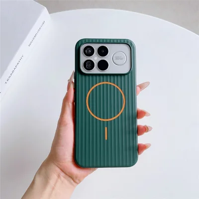 Voor Xiaomi Redmi K90 Pro Max 5G Magnetische Hoes Corrugated Structuur Harde PC Telefoon Beschermhoes - Donkergroen