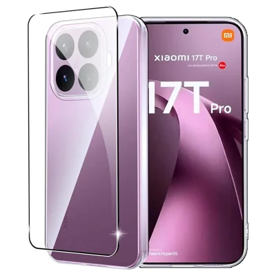 Coque transparente en TPU anti-rayures pour Xiaomi 17T Pro + protection d'écran en verre trempé avec bord 2.5D